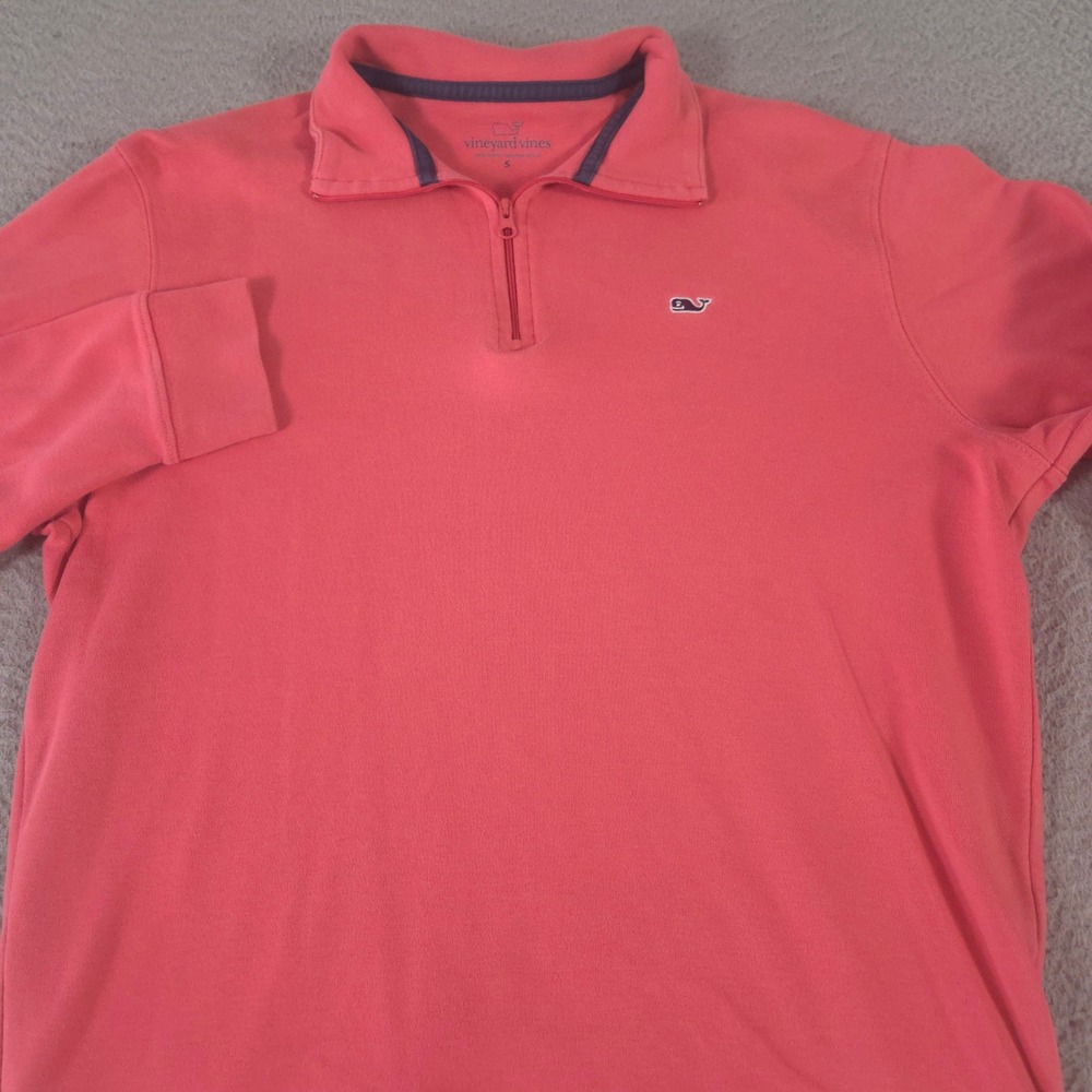 Vineyard Vines Sweater Mens Small Coral Pima Cotton 1/4 Zip Pullover Whale Logo